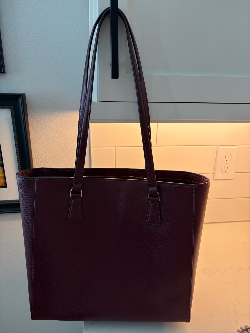 kate spade Burgundy Saffiano Leather Tote with Floral Charm - Picture 2 of 11